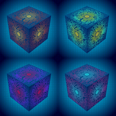 Technology cube, circuit texture set.のイラスト素材
