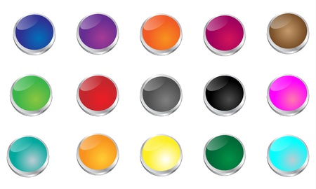 Large set of glossy punch buttons in many colors  Circles are set into metal rings  のイラスト素材