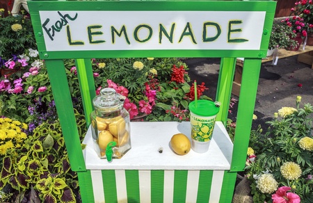 Charming fresh lemonade stand with jar full of lemons  Garden designの写真素材