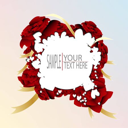 Vector white abstract heart on red roses templateのイラスト素材