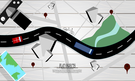 Flat object design set, logistic map top view with varieties of objects.のイラスト素材