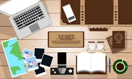 Flat object design set, ready to travel on the vacation equipment setのイラスト素材
