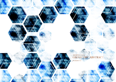 Geometric technological digital abstract modern blue hexagon background vector designのイラスト素材