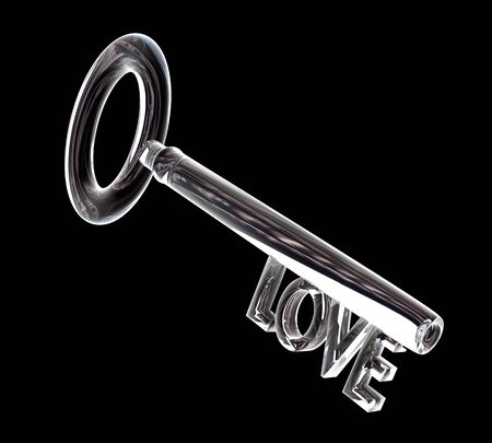 key in glass LOVE text 3d madeの写真素材