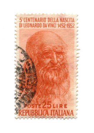 Postage stamp from Italy dated 1952 with Leonardo Da Vinciの写真素材