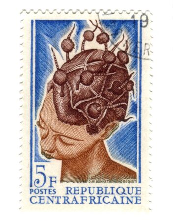 central african stamp with womanの写真素材