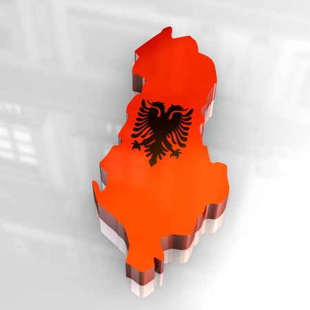 3d flag map of albaniaの写真素材