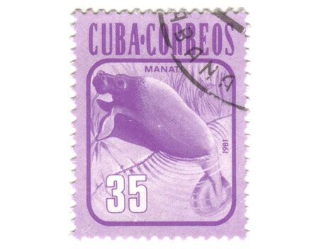 Old postage stamp from Cuba with Manatusの写真素材