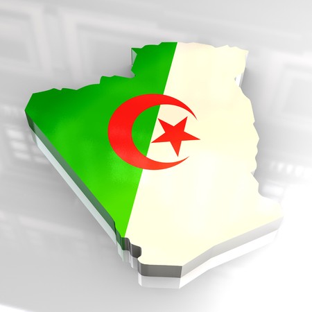 3d flag map of algeriaの写真素材