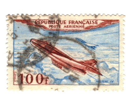 Old Airmail postage stamp from Franceの写真素材