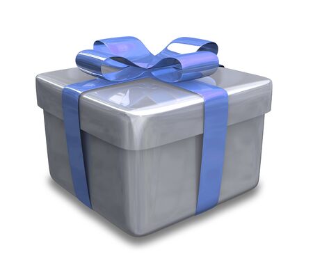 white gift with blue wrap - 3d madeの写真素材