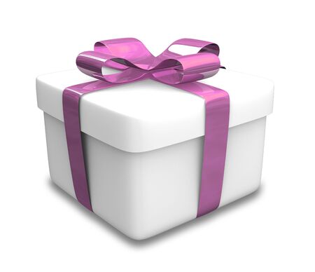 white gift with purple wrap (3D)の写真素材