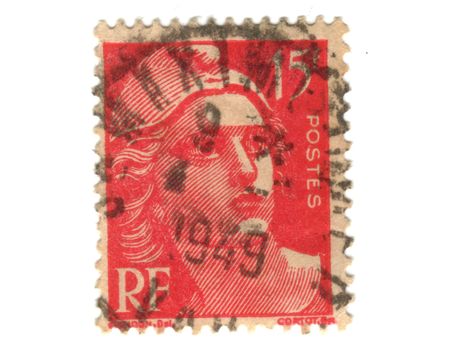 Old red french stamp with an headの写真素材