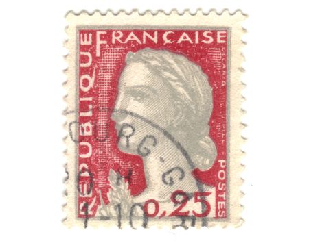 Old red french stamp with an headの写真素材