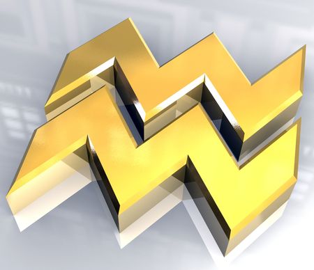 Aquarius astrology symbol in gold - 3d madeの写真素材