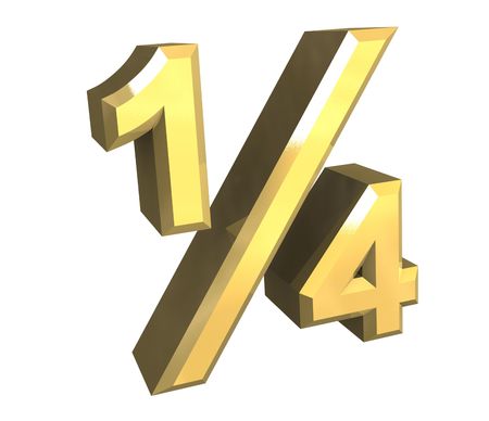 1/4 one quarter in gold - 3Dの写真素材