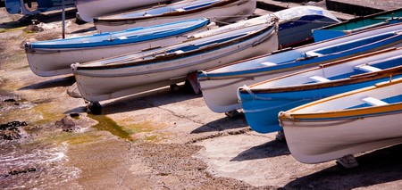 Boats in a row, Capry, south of Italyの写真素材