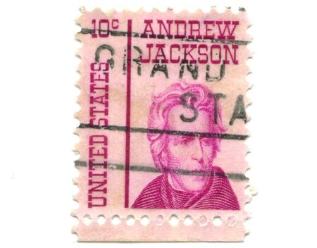 Old postage stamps from USA ten cents - Andrew Jacksonの写真素材