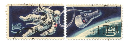 Two old postage stamps from USA 5 cent - Space Explorationの写真素材