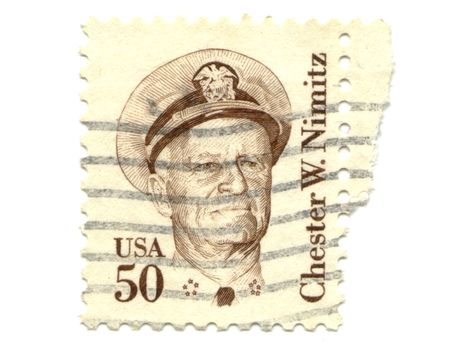 Old postage stamp from USA 50 cent - Chester W. Nimitzの写真素材