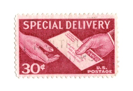 Old postage stamp from USA 30 cent - Special deliveryの写真素材
