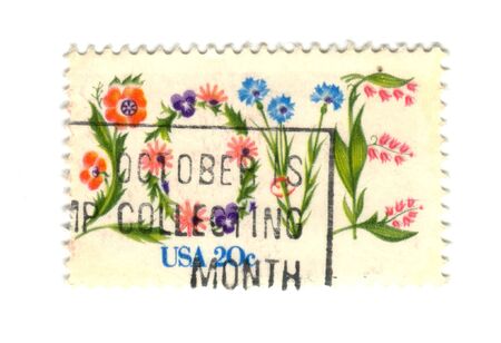 US postage stamp on white background 20c with flowersの写真素材