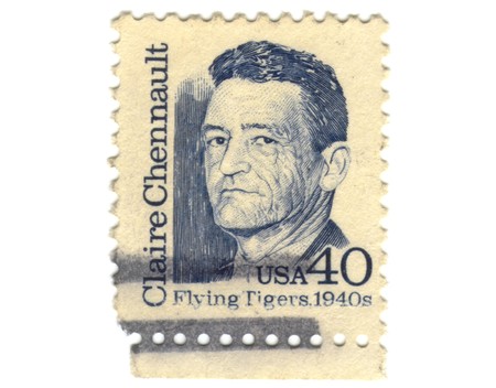 Old postage stamp from USA 40 cent - Flying Tigers 1940s - Claire Chennaultの写真素材