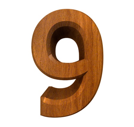 3d number 9 in wood - 3d madeの写真素材