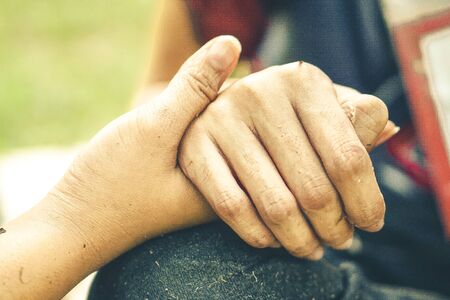 hands holding  each other, black and white styleの写真素材