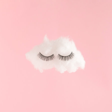 White cloud with eyelashes on pink background. Creative minimal dreaming concept.の写真素材