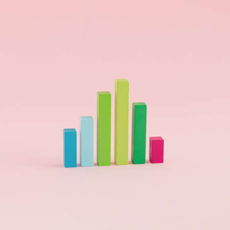 A creative arrangement of statistical data representation made of wooden cuboids on a pink...