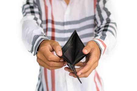 man open the wallet isolated