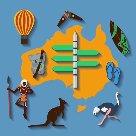 Vector australia travel flat color. のイラスト素材