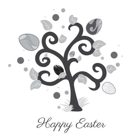 Vector easter tree. Holiday card. Gray color. White background.のイラスト素材