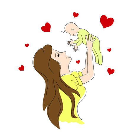 Vector mother life color. Small baby. Greeting card. のイラスト素材