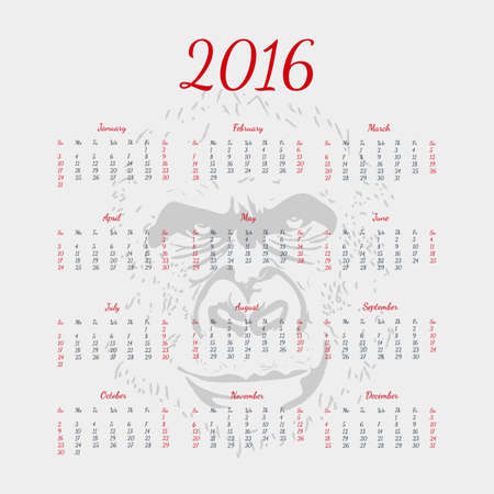 Format eps10. Silhouette calendar 2016. The year of monkey.のイラスト素材