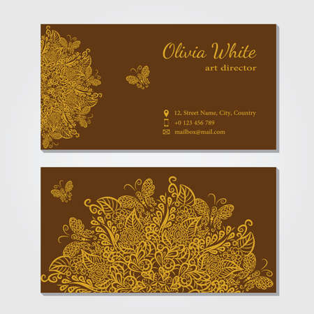 Vector  business cardon brown background, mandala style with format eps10.のイラスト素材