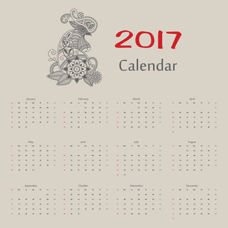 Vector calendar with year of rooster usa format. Format eps10.のイラスト素材
