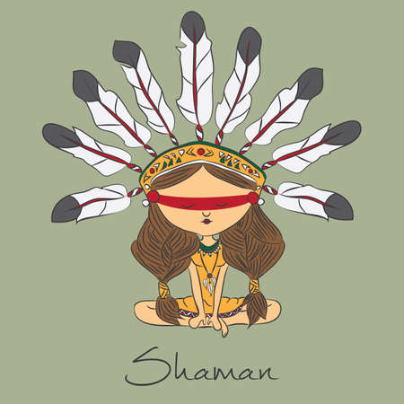 Vector color sketch with shaman redskin with format eps10.のイラスト素材