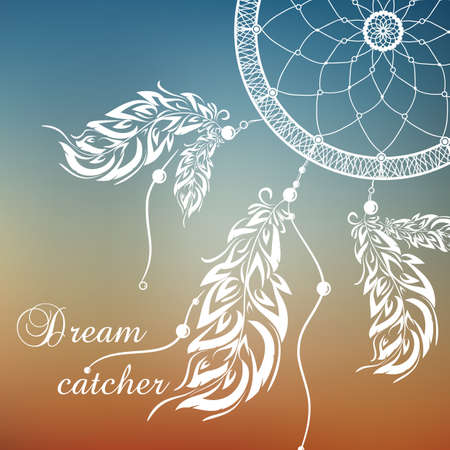 Vector dream catcher. Sunset background.のイラスト素材