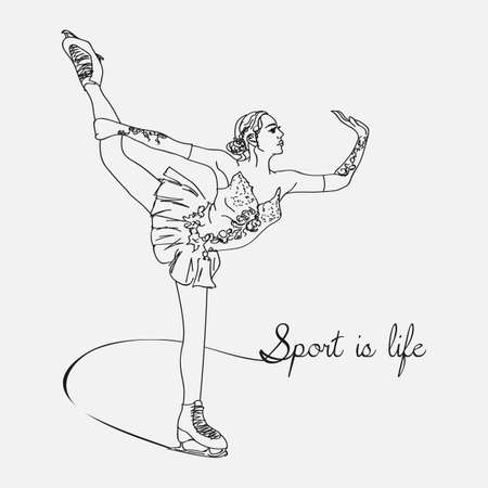 Vector sketch figure woman skater illustration.のイラスト素材