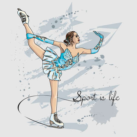 Vector sketch figure woman skater color illustration.のイラスト素材