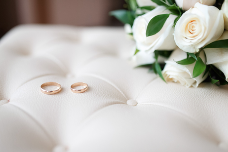 beautiful gold wedding ringsの写真素材