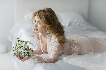 Beautiful bride in sexy lingerieの写真素材