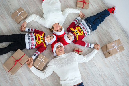 Happy family preparing for the New Year and Christmas holidaysの写真素材