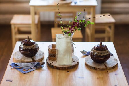 Served table in a restaurant in the Russian style.