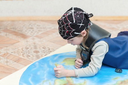 child boy playing pirate. Pirate costume on a child. The captain of a pirate ship.の写真素材