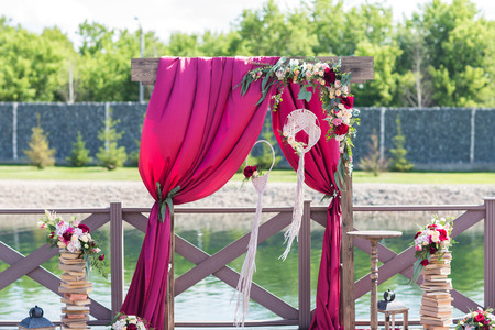 Stunning wedding red decor at a stylish weddingの写真素材