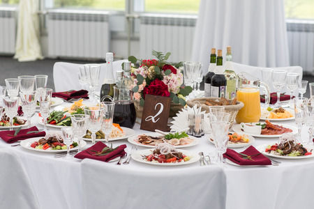 Beautiful flowers on table in wedding day
