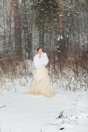 Portrait of beautiful winter bride.の写真素材